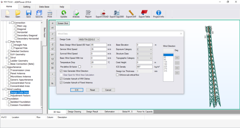 Load calculation on telecom structures - ASMTower Software